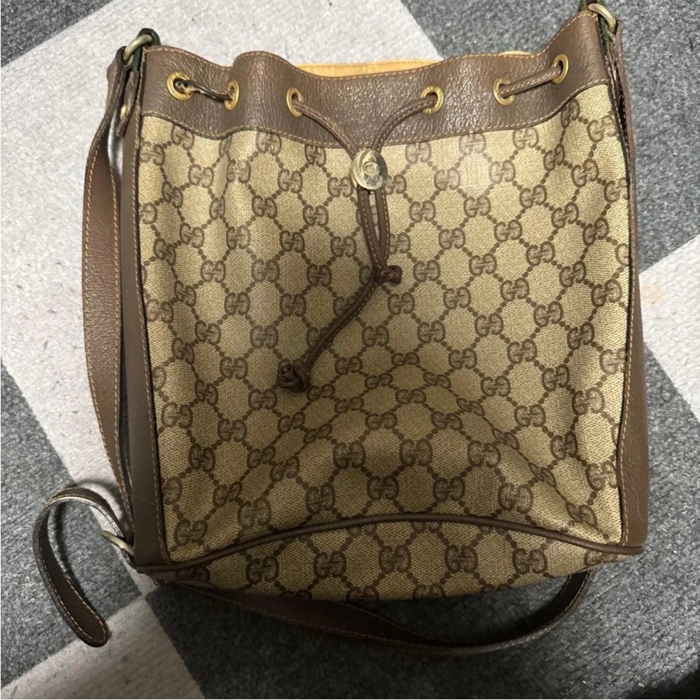 Gucci Tan and Brown Monogram Shoulder Bag